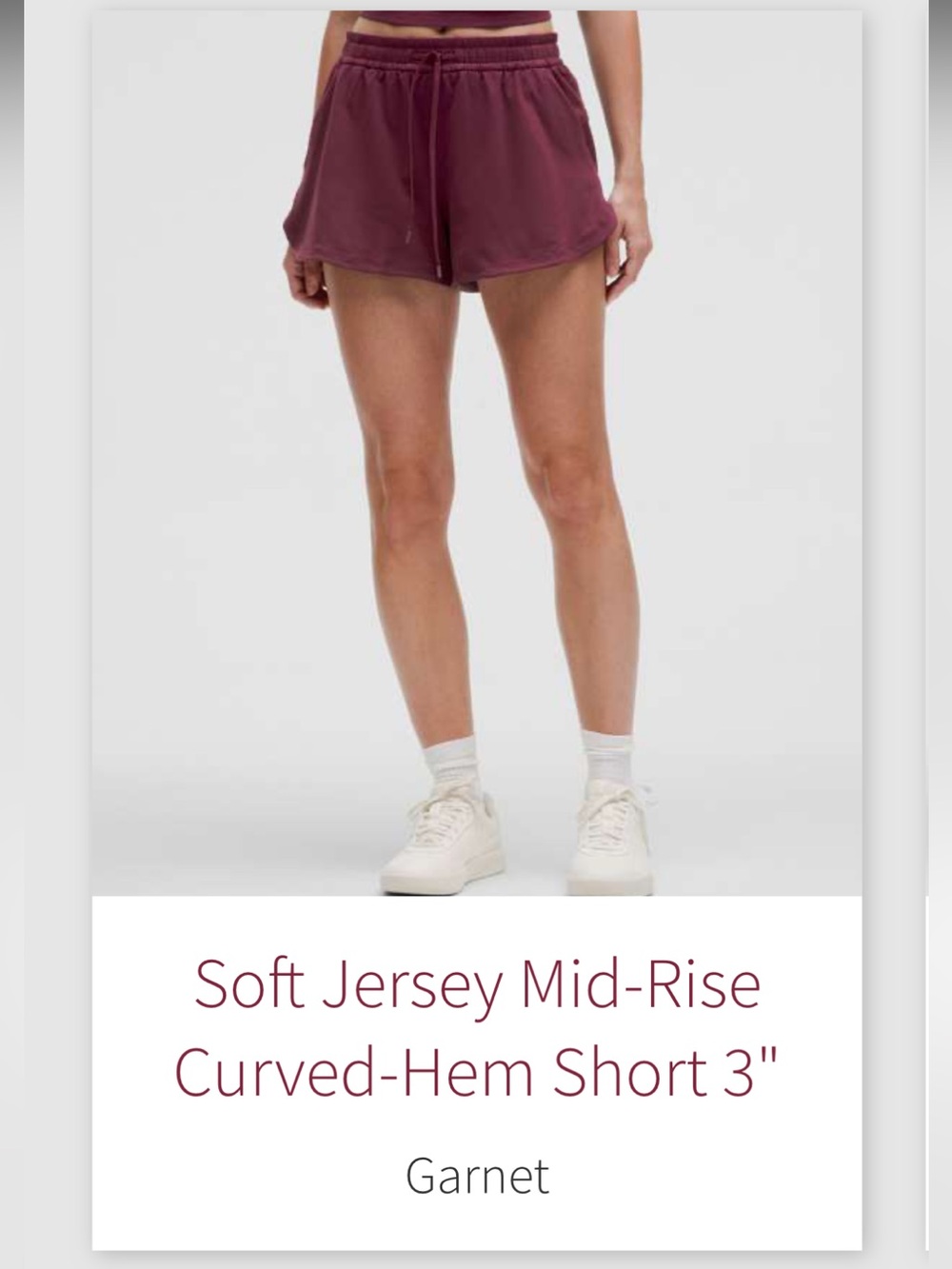 Lululemon soft jersey mid rise curved hem short